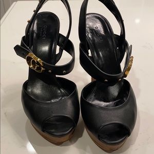 Gucci Gold Buckle Platforms